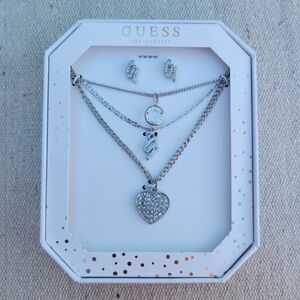 GUESS 3 Layer Charm Necklace & Earrings Set